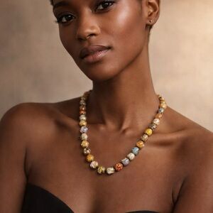 Vintage Italian Venetian Murano Aventurine Multicolor Glass Bead Necklace